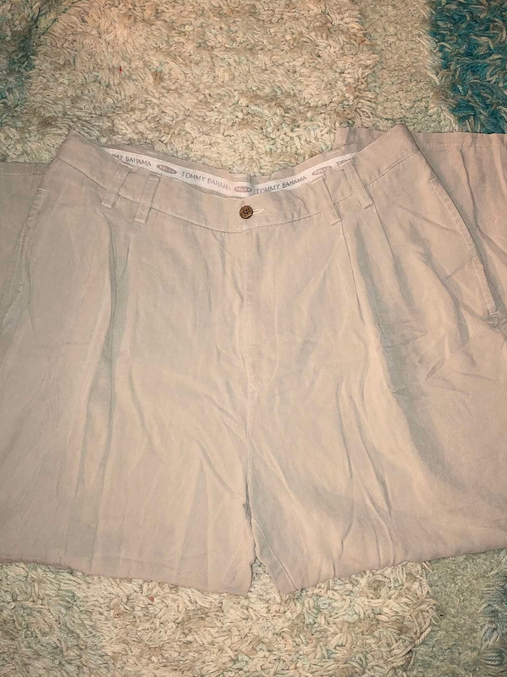 Tommy Bahama Men's Relaxed Fit Pleated Beige Silk Dress Pants Straight Leg 36